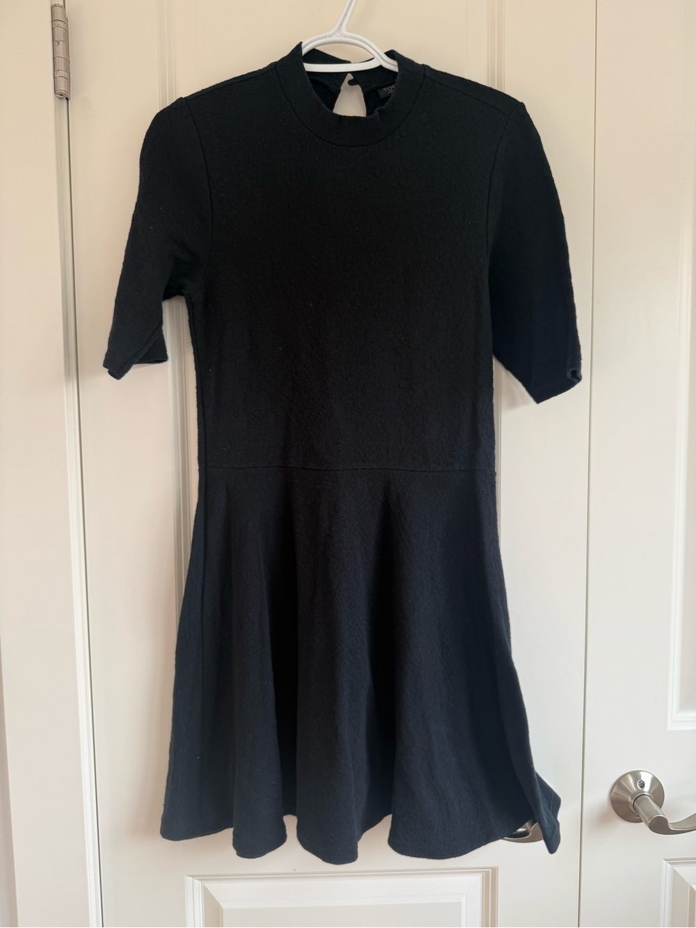 Topshop Black Short-Sleeve Fit & Flare Dress